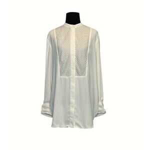 H&M white long sleeves hidden button tunic blouse size Small